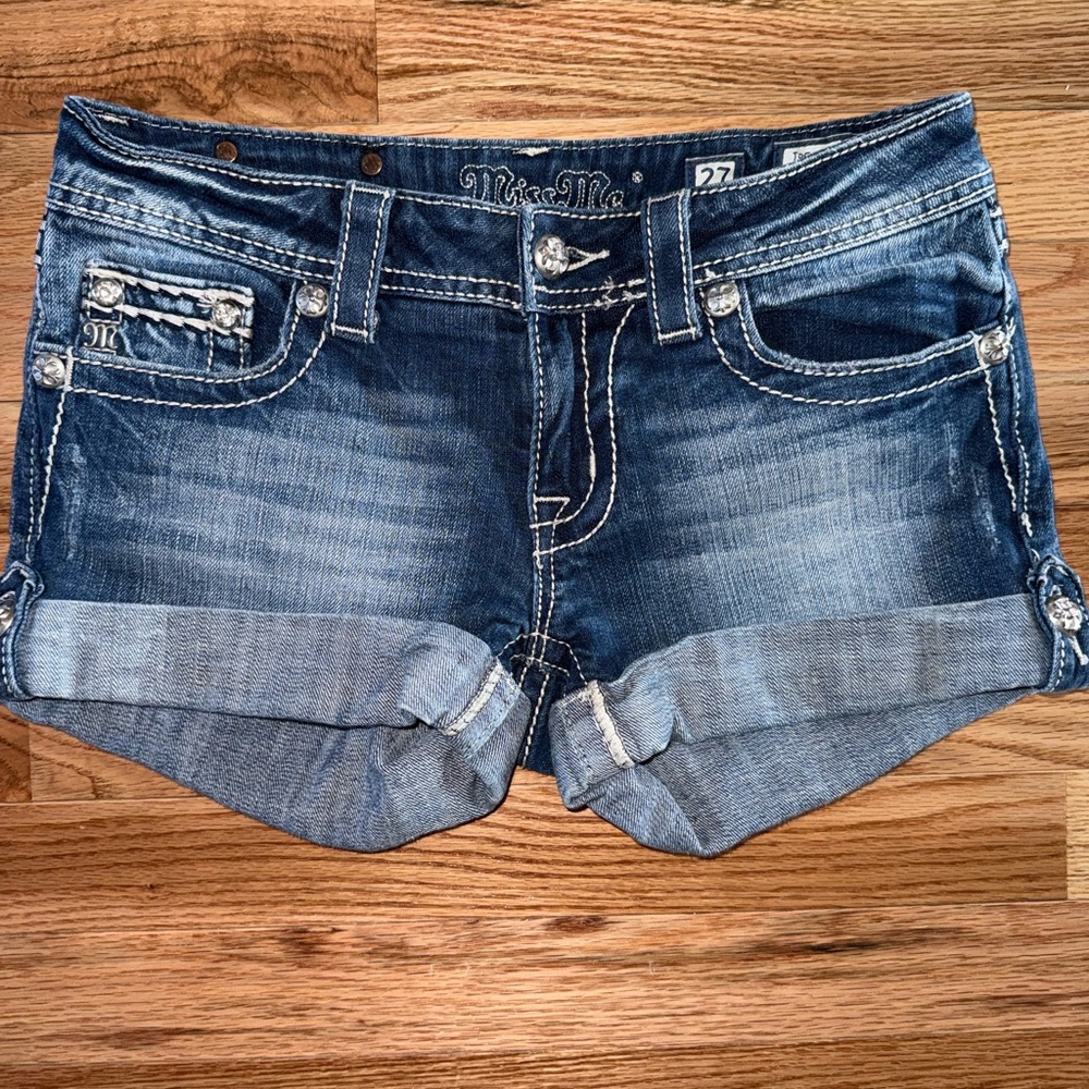 Miss Me Distressed Blue Jean Shorts